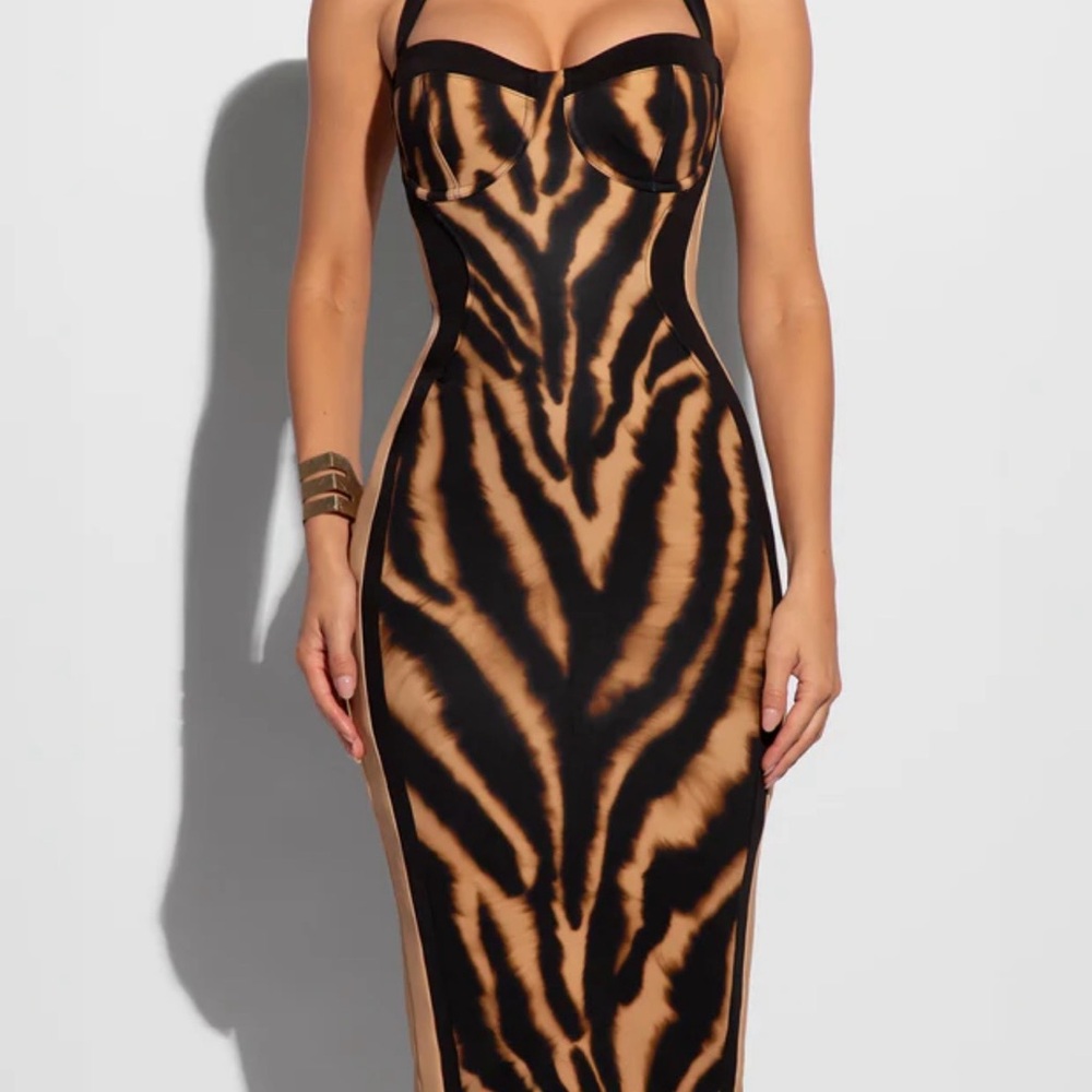 TA3 Seamed Lushy Halter Dress - Contour Golden Zebra